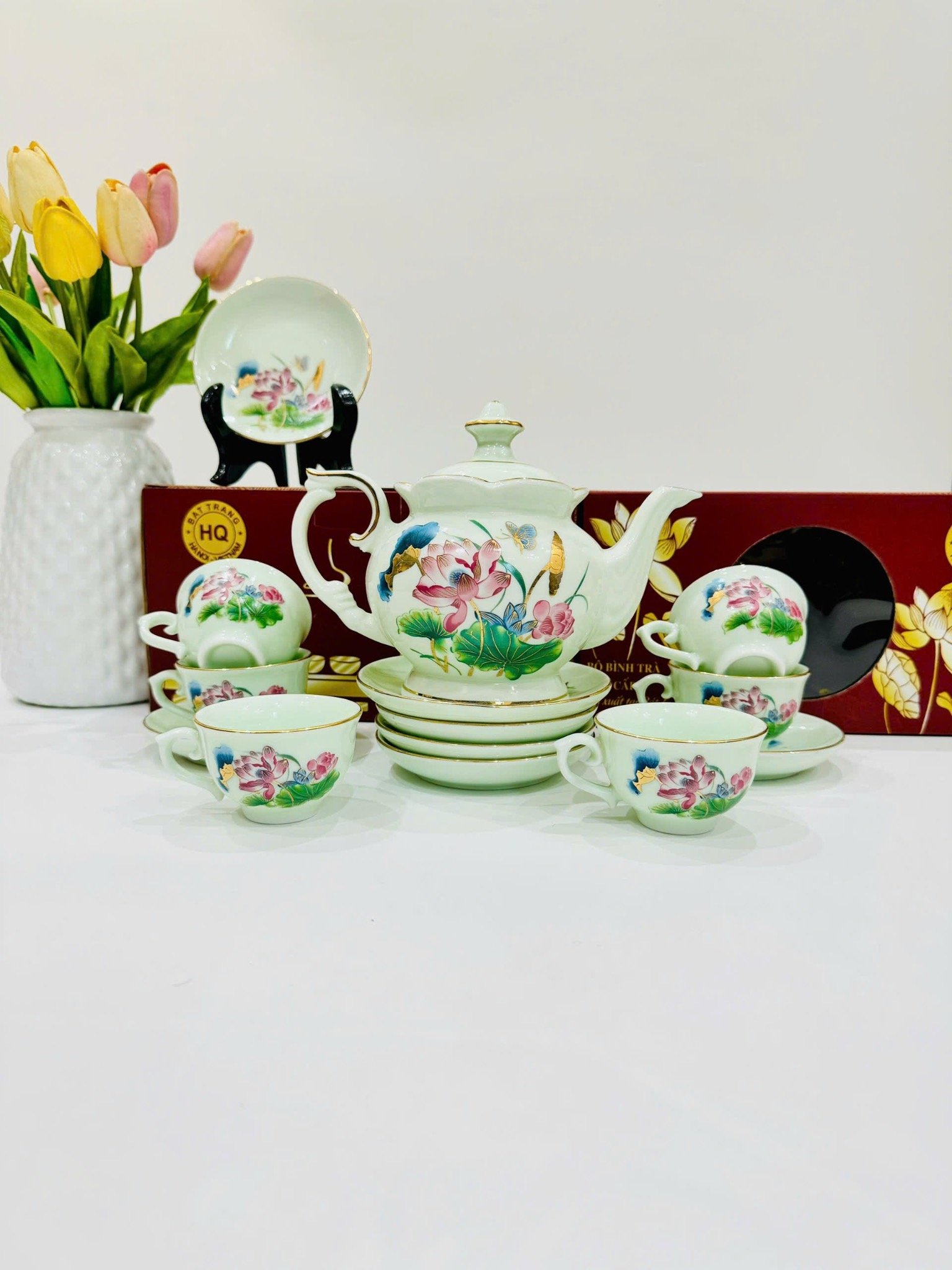 Bộ ấm chén Phú Quý Sen màu S2 Bát Tràng 600ml