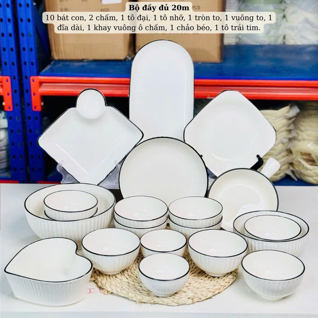 Set bát trắng viền đen