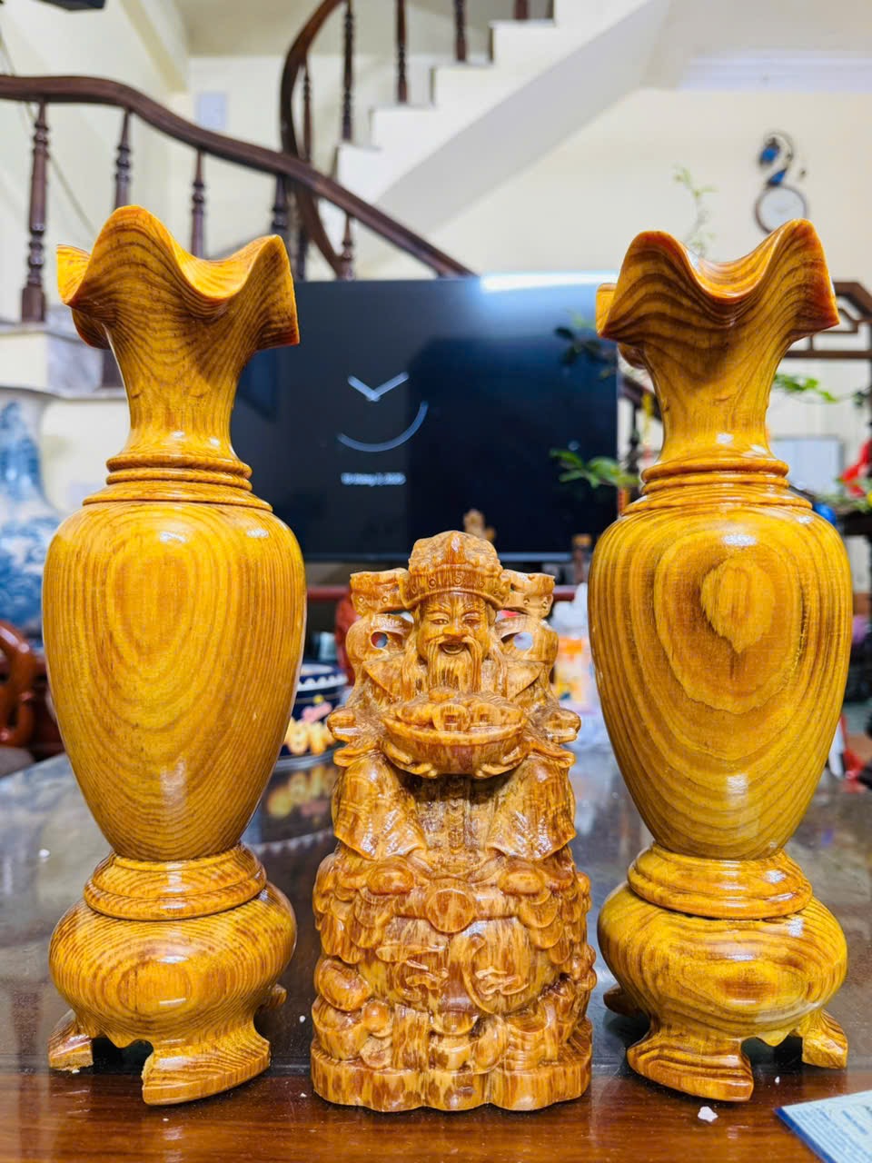 Combo tài lộc gỗ Huyết Long – Lục bình & Tượng Thần Tài