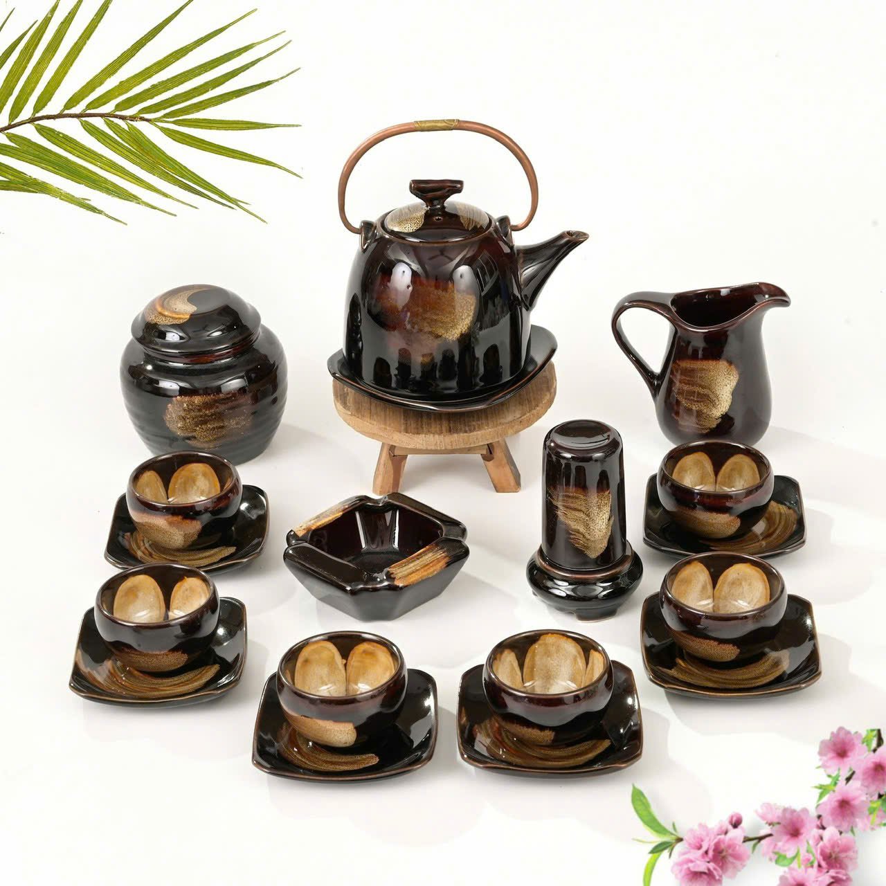 Bộ ấm chén Bát Tràng men hỏa biến dung tích 500ml