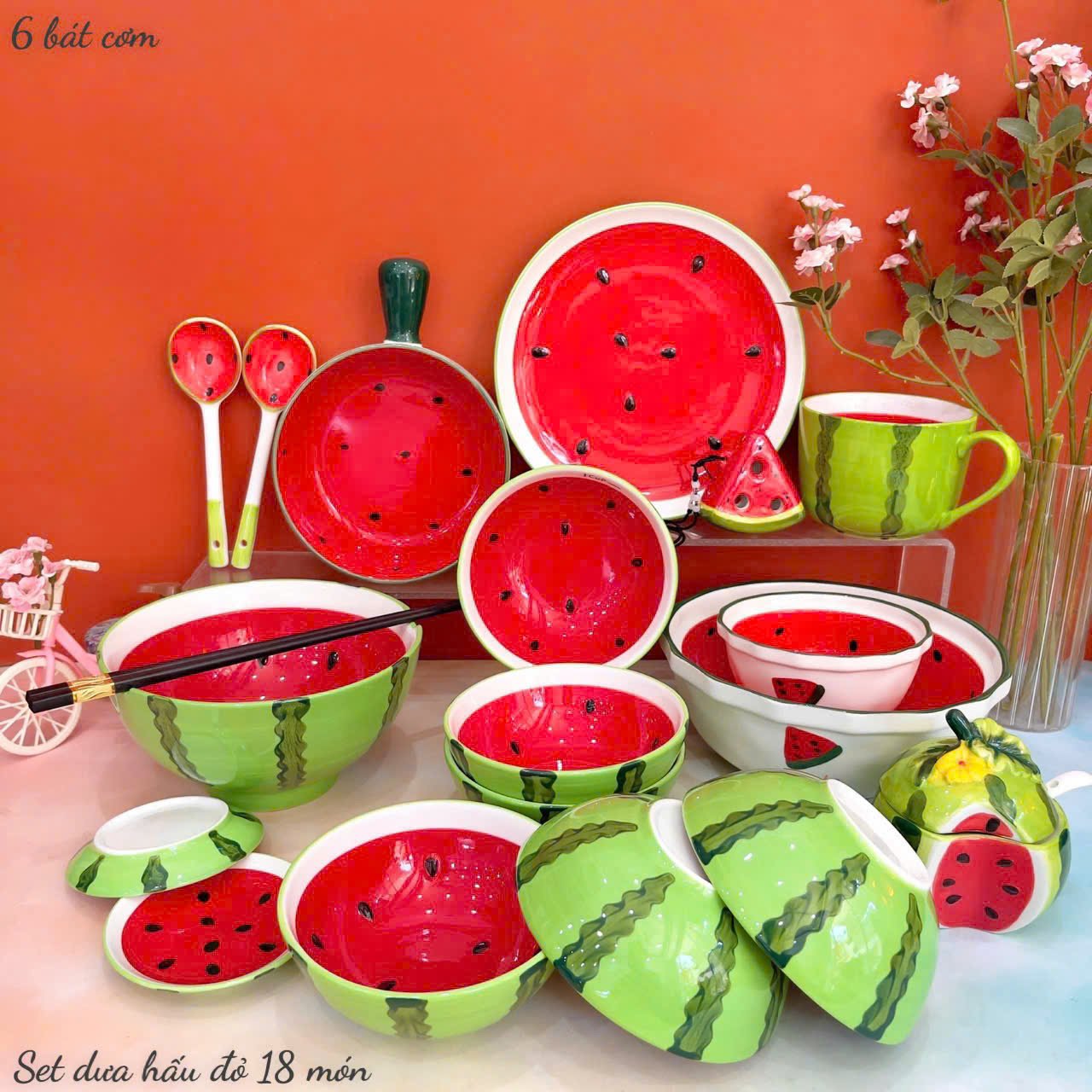 Set bát dưa hấu 18 chi tiết – bộ bát đĩa cao cấp