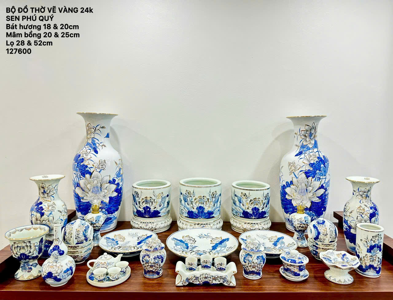 Bộ đồ thờ Bát Tràng vẽ vàng 24K cao cấp