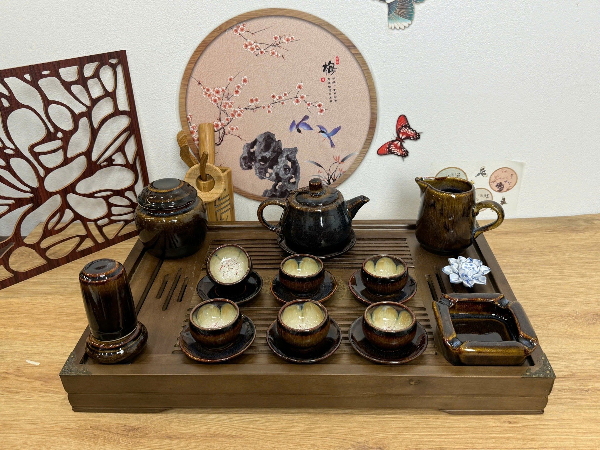 Bộ ấm chén quả hồng men hổ phách Bát Tràng – Ấm trà đẹp truyền thống