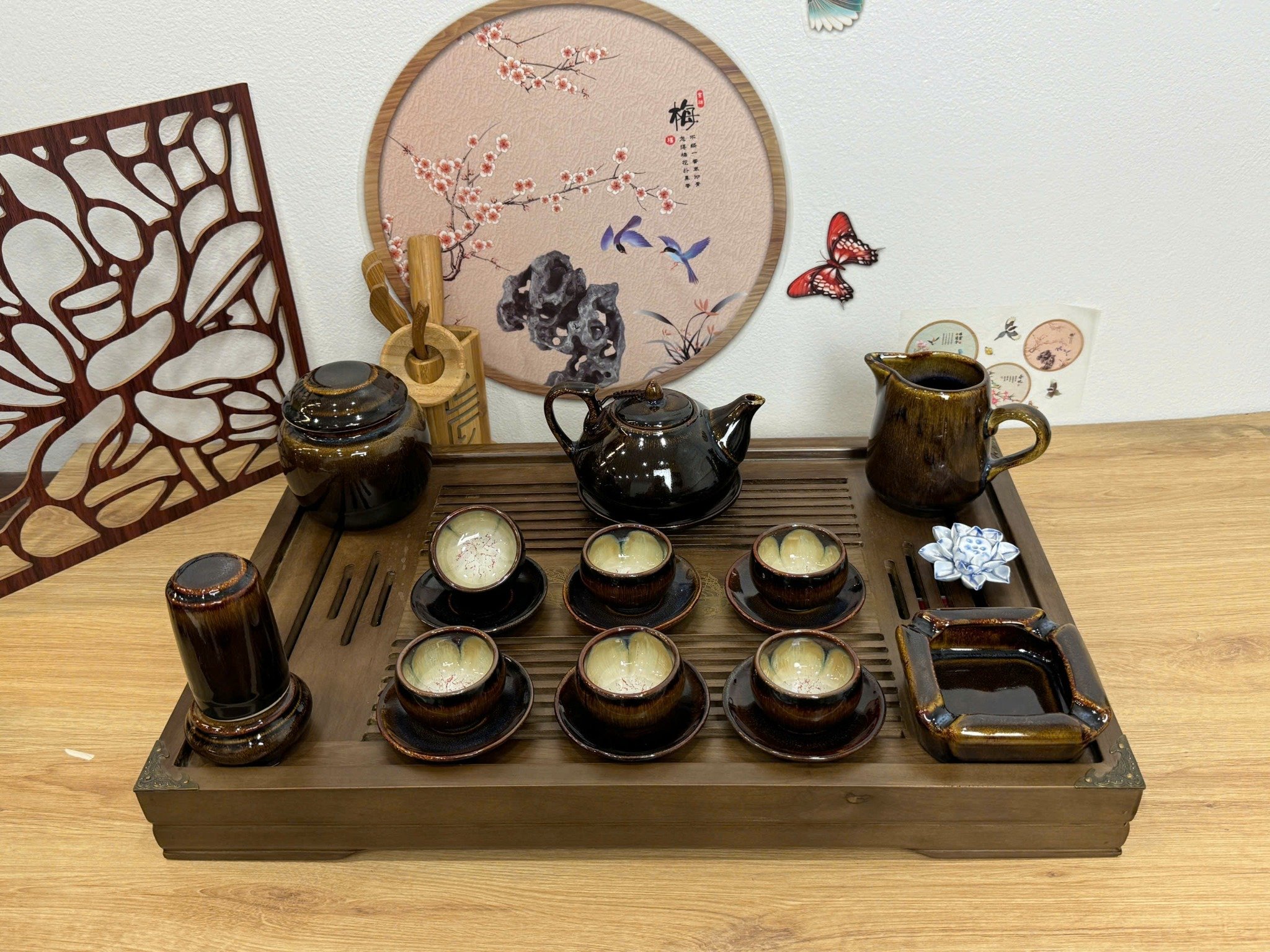 Bộ Ấm Chén Thiên Nga Men Hổ Phách Bát Tràng