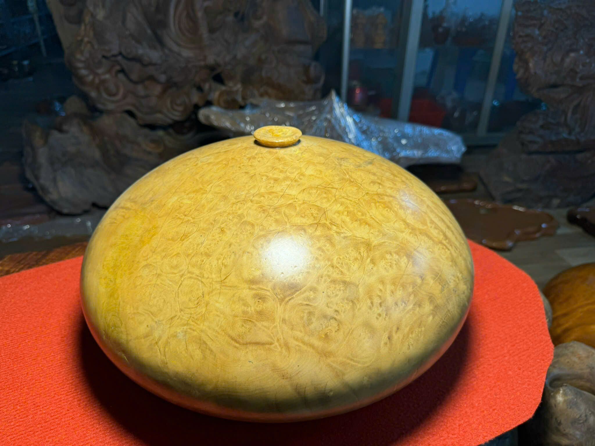 Bình Phú Quý gỗ nu kháo vàng size lớn hút tài lộc