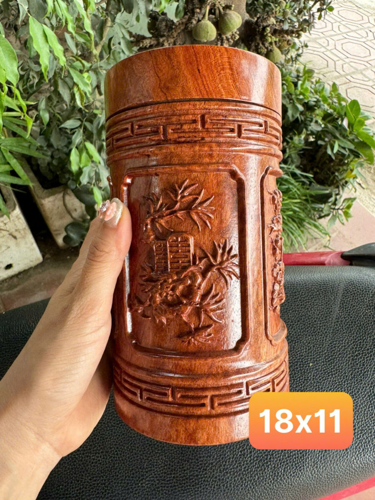 Hộp chè Tứ Quý tiện tròn gỗ hương nguyên khối – Quà tặng decor ý nghĩa