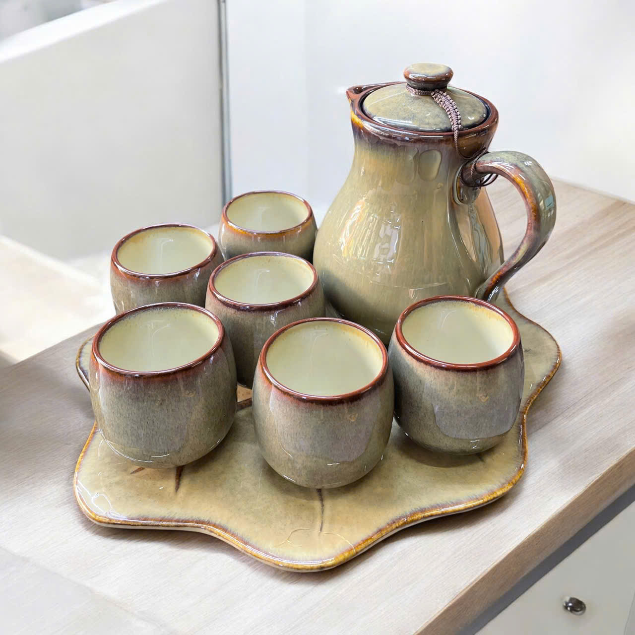 Bộ trà Lipton men hoả biến Bát Tràng vẽ tay thủ công