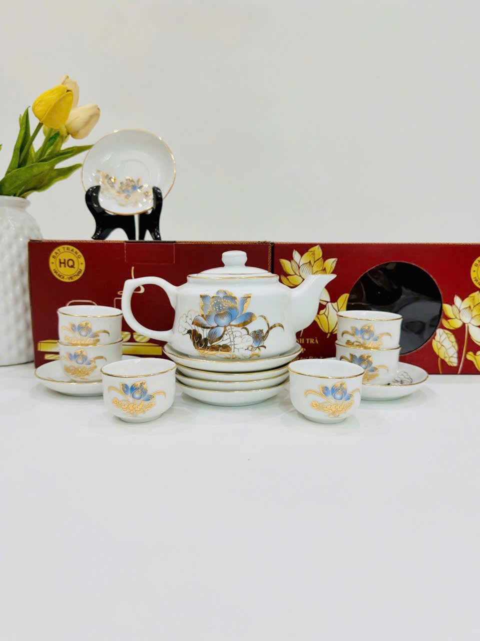 Bộ ấm chén dáng vuông 450ml Bát Tràng