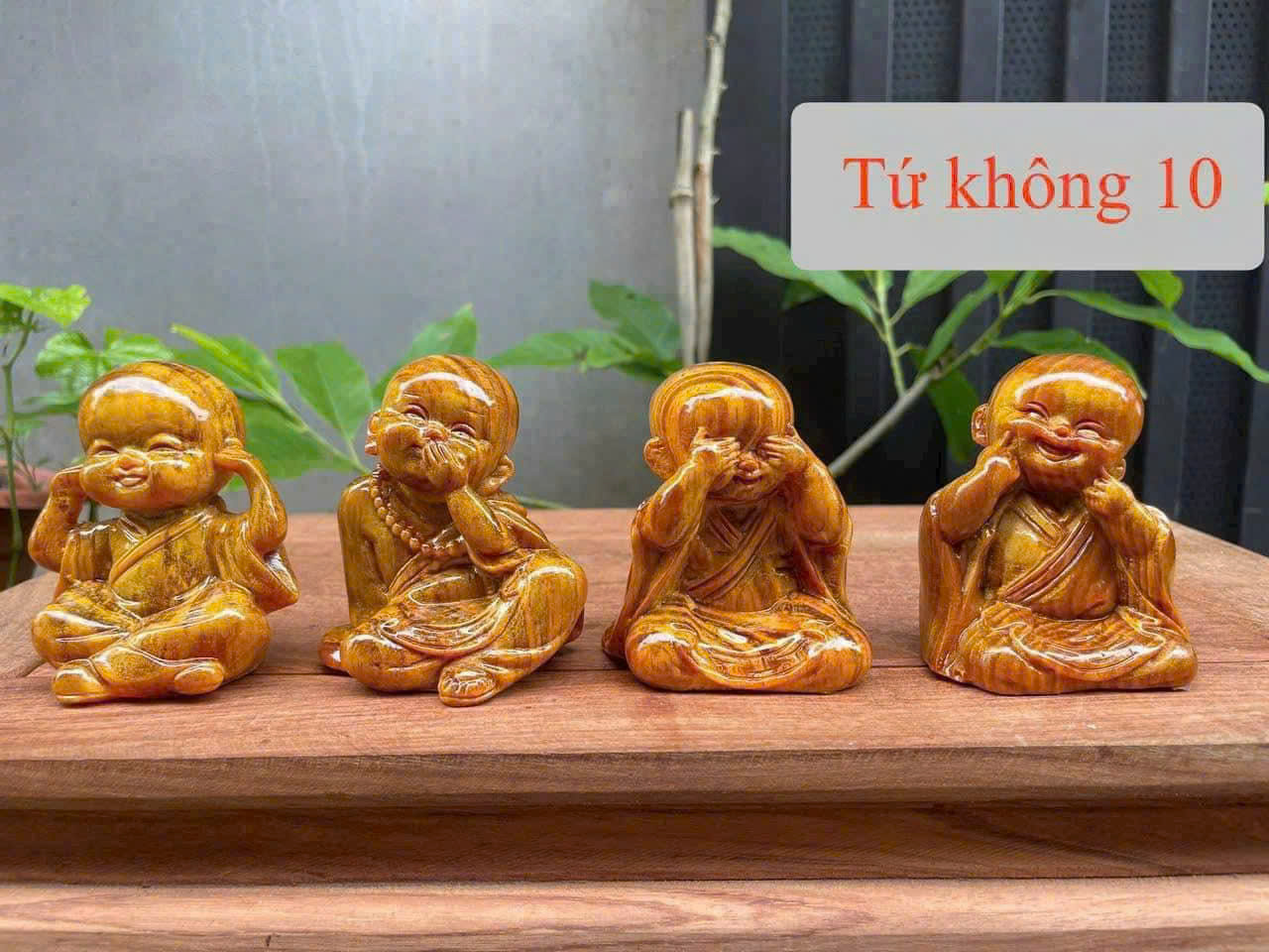 Tượng Tứ Không Gỗ Huyết Long – Cao 10cm – Gỗ Thơm Đẹp, Ý Nghĩa