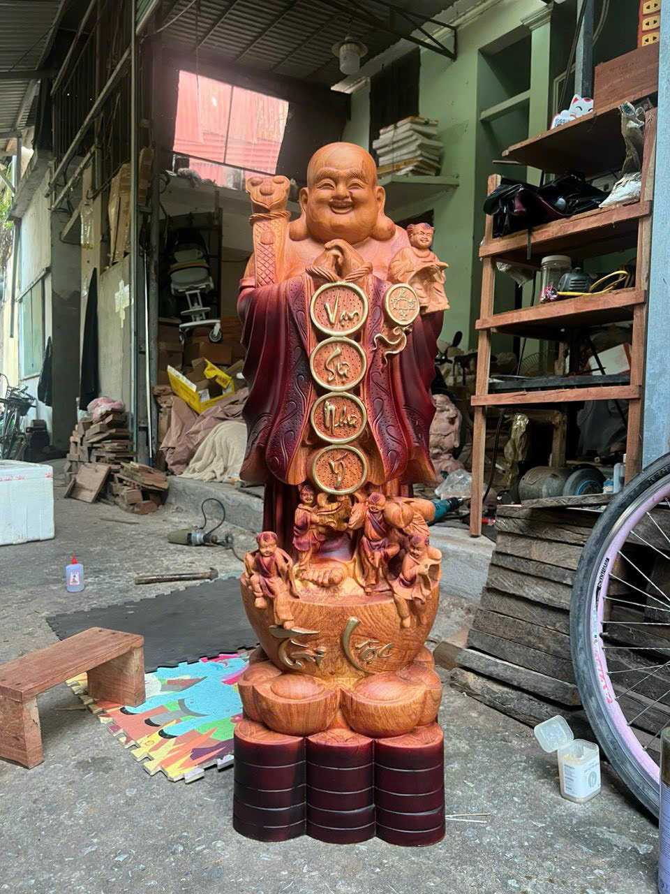 Tượng Di Lặc Chúc Phúc gỗ hương đá nguyên khối cao 50cm