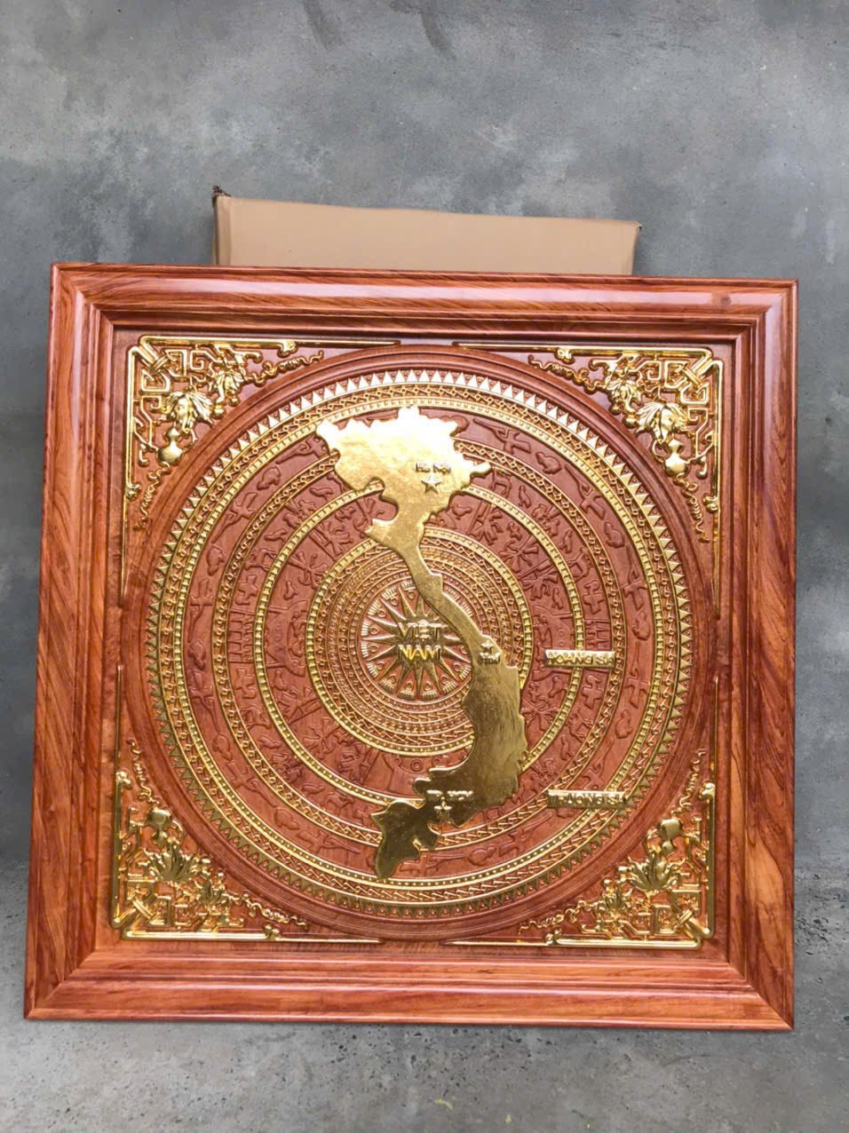 Tranh Trống Đồng Vuông Gỗ Hương Đá Treo Tường Phong Thủy