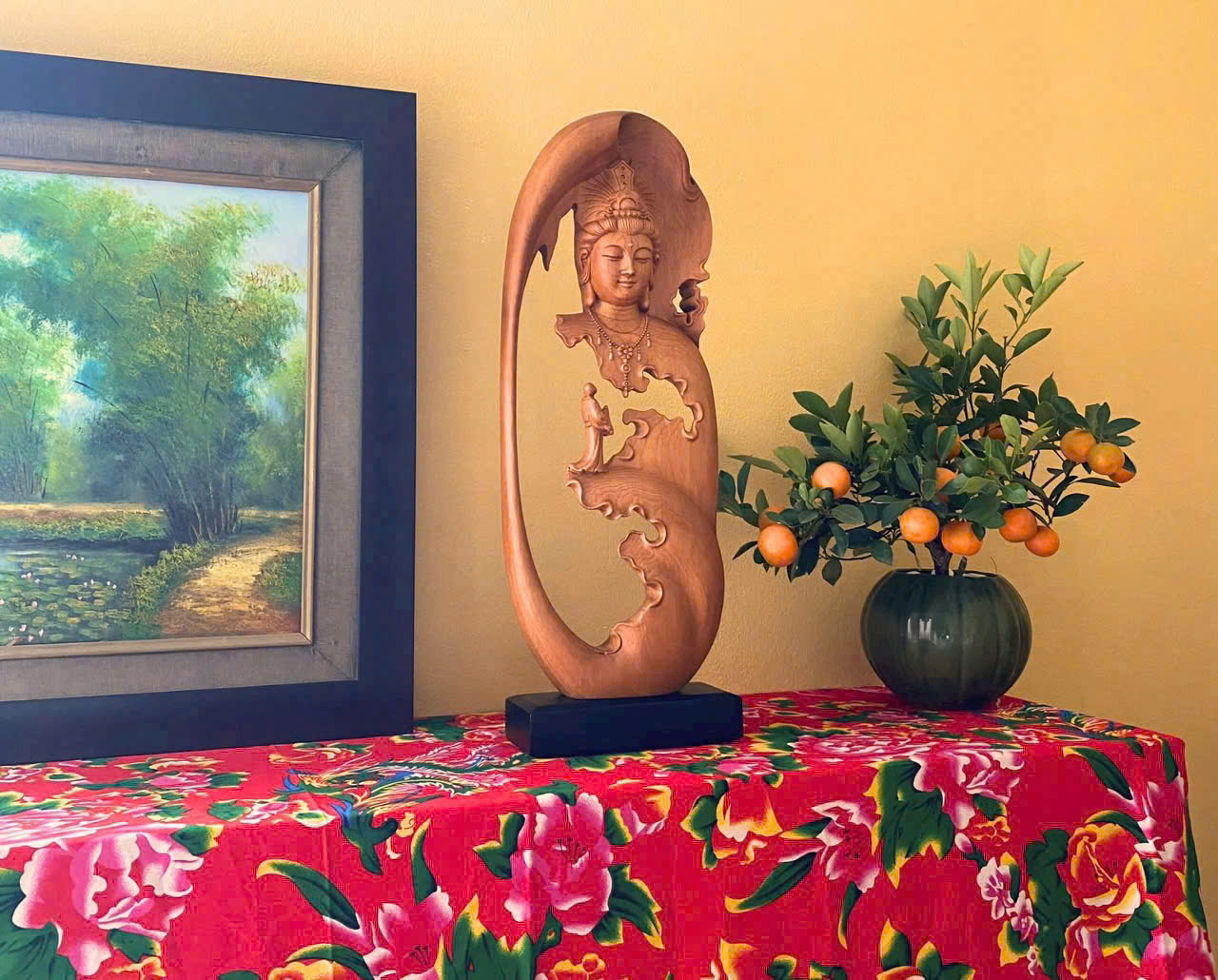 Tượng Nhất Tâm Bái Phật gỗ Ngọc Am đã PU chống nứt