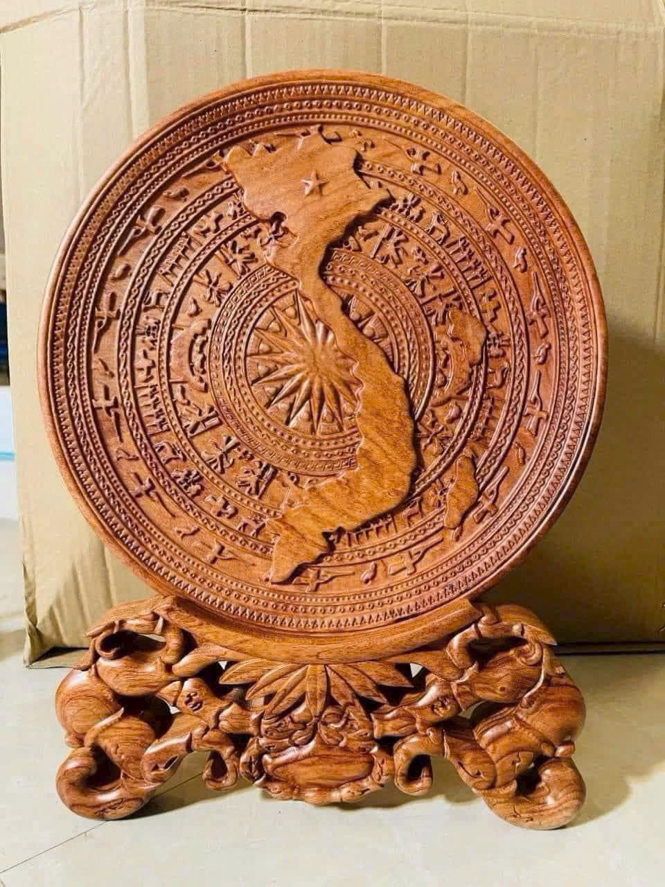 Đĩa trống đồng Việt Nam hình chữ S gỗ hương đá cao cấp