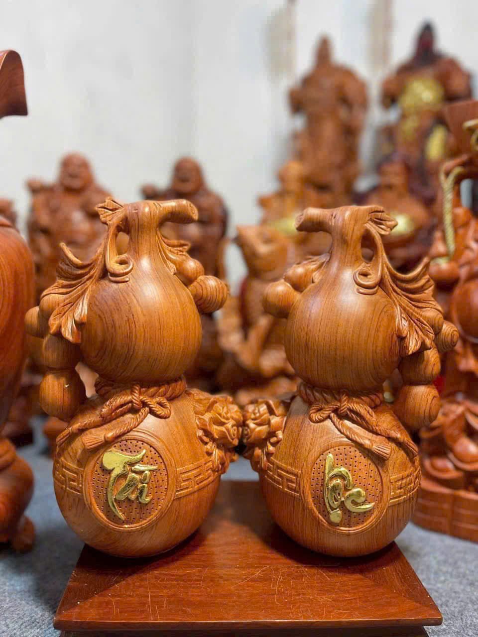 Cặp Hồ Lô Tài Lộc gỗ hương đá cao 30cm phong thủy trưng bày