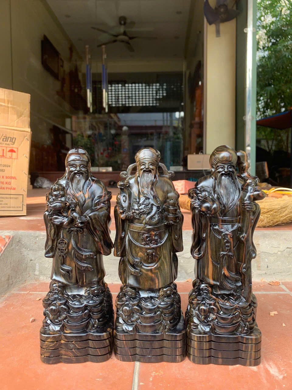 Bộ Tam Đa Gỗ Mun Đen – Cao 30cm – Hàng Đục Kỹ