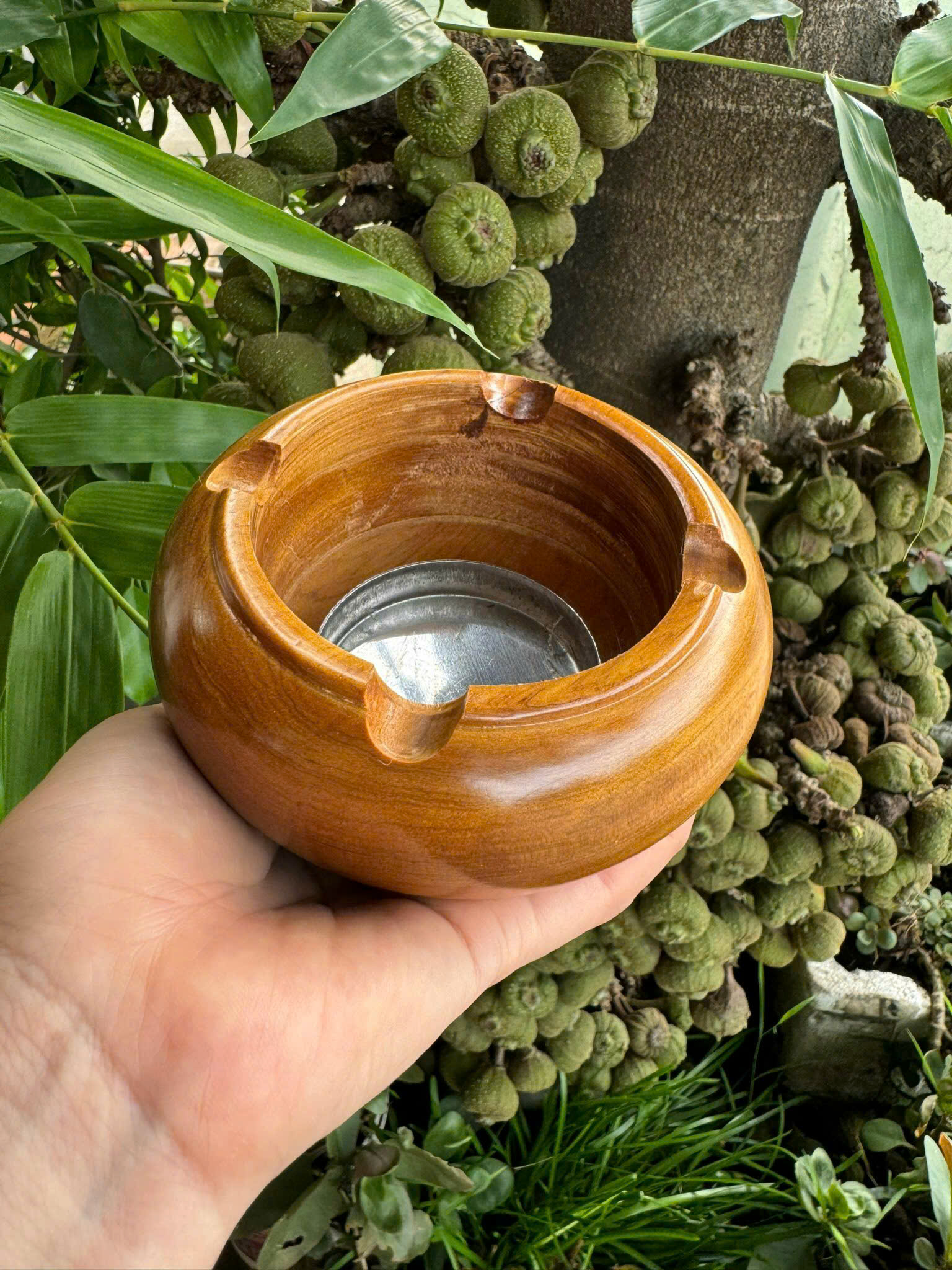 Gạt tàn gỗ bách xanh tiện tròn thơm tự nhiên – decor phong thủy