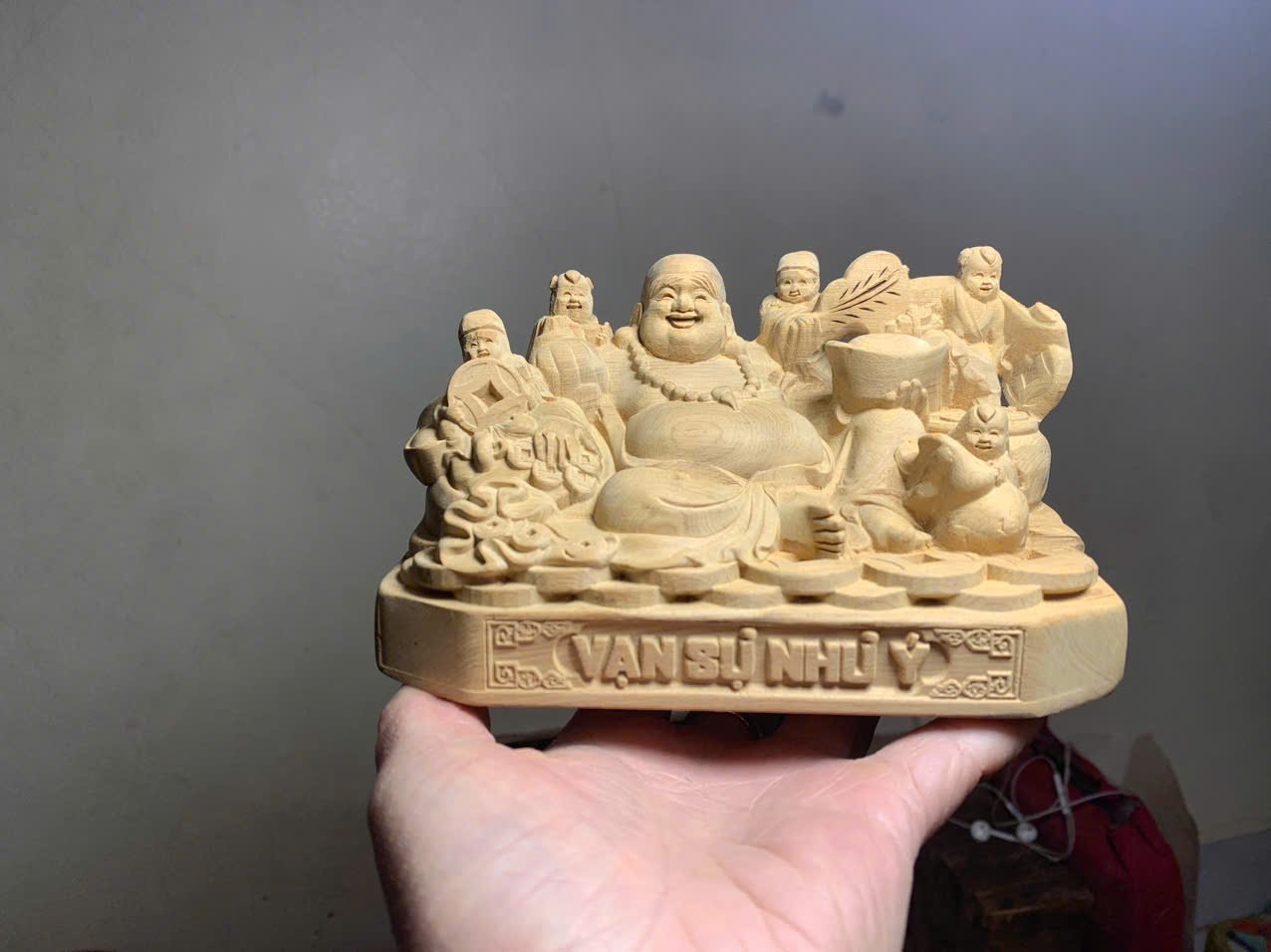 Tượng Di Lặc Ngũ Phúc gỗ Ngọc Am 15x9x9cm mộc đẹp thơm