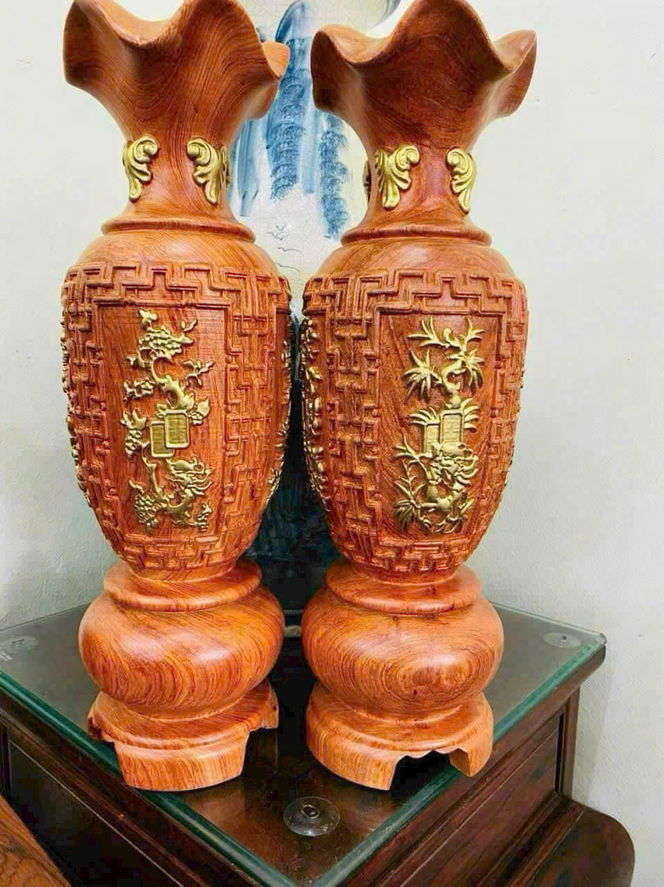 Cặp Lục Bình Tứ Quý gỗ hương cao cấp