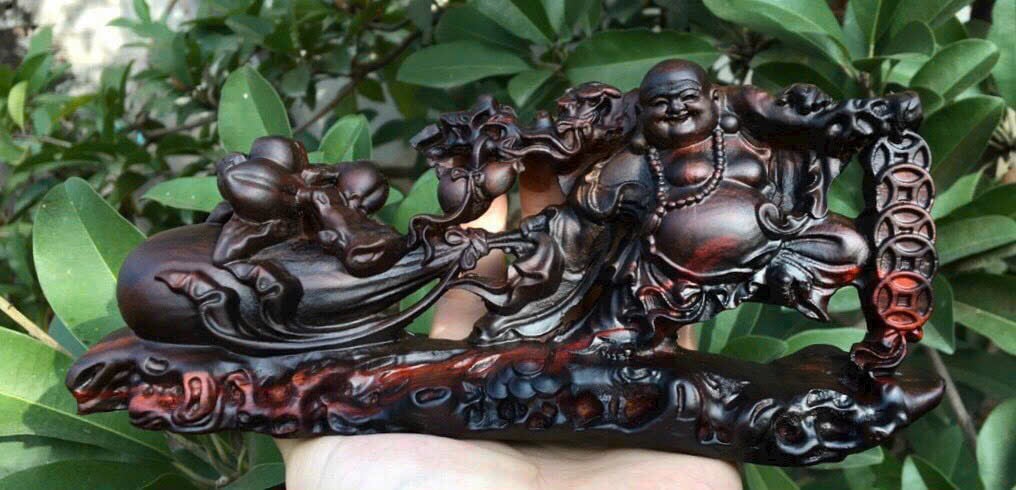 Tượng Di Lặc kéo bao gỗ trắc ta liền khối – nhỏ xinh – ý nghĩa