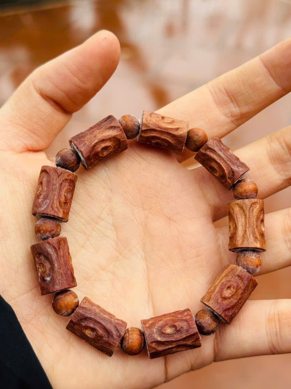 Vòng tay vương mộc hoàng đàn tuyết Lạng Sơn bản 12ly – Mắt trúc, tuyết lên đẹp