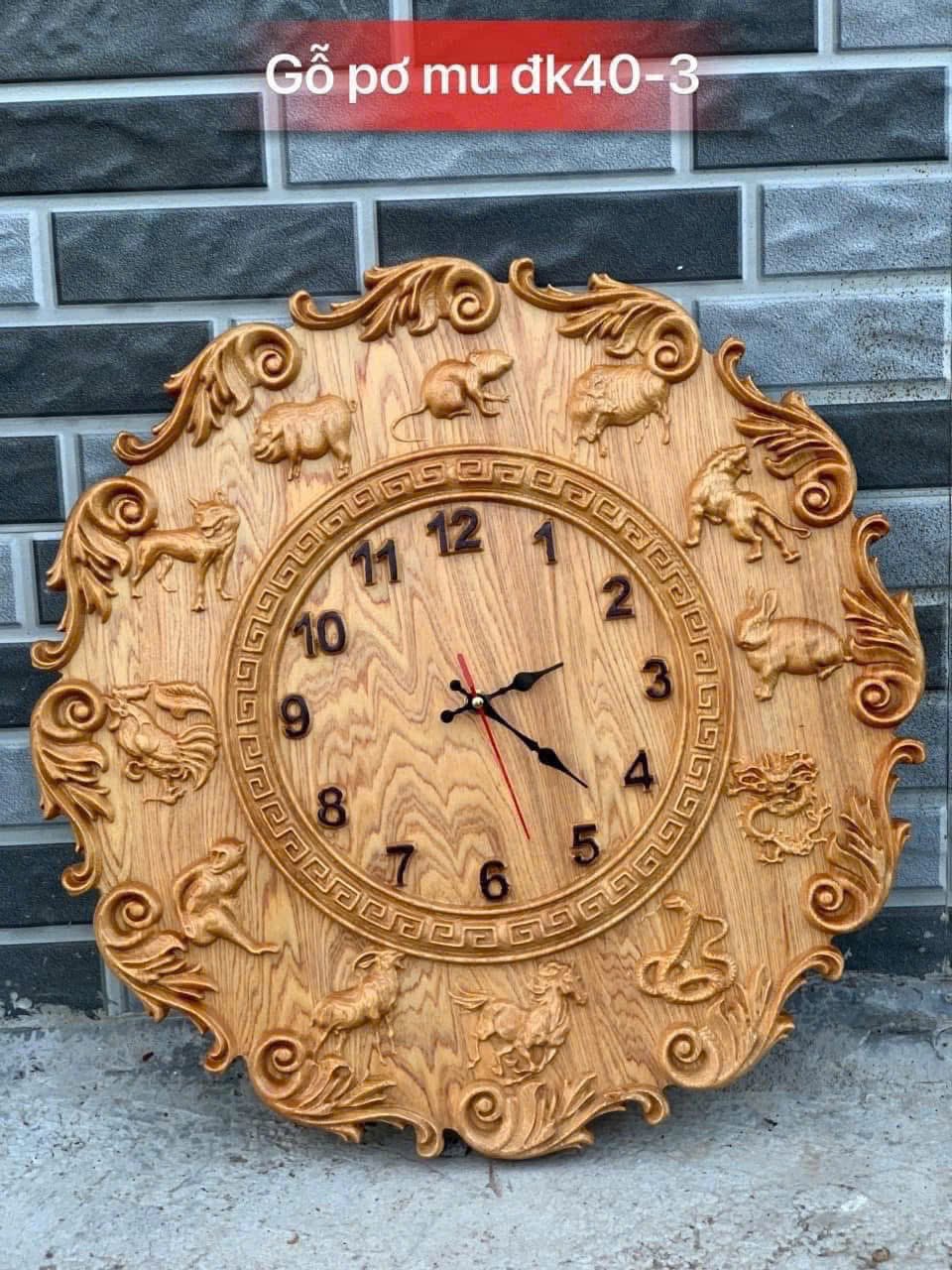 Đồng hồ 12 con giáp gỗ pơ mu treo tường – Đồ gỗ phong thủy đẹp giá tốt