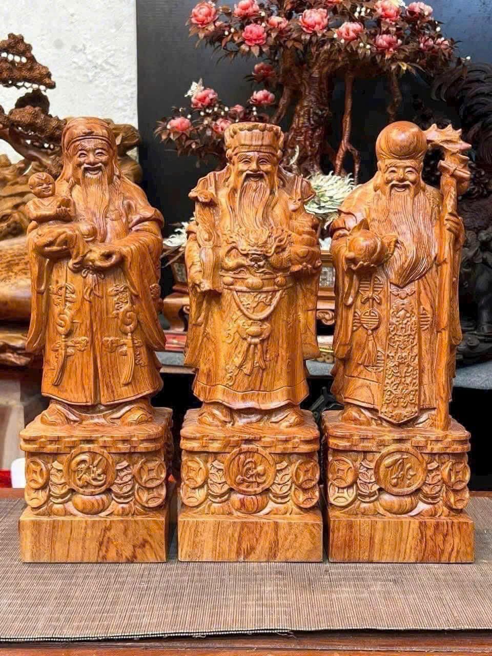 Bộ Tam Đa gỗ hương đá liền khối cao 30cm – Xả bán duy nhất 5 bộ