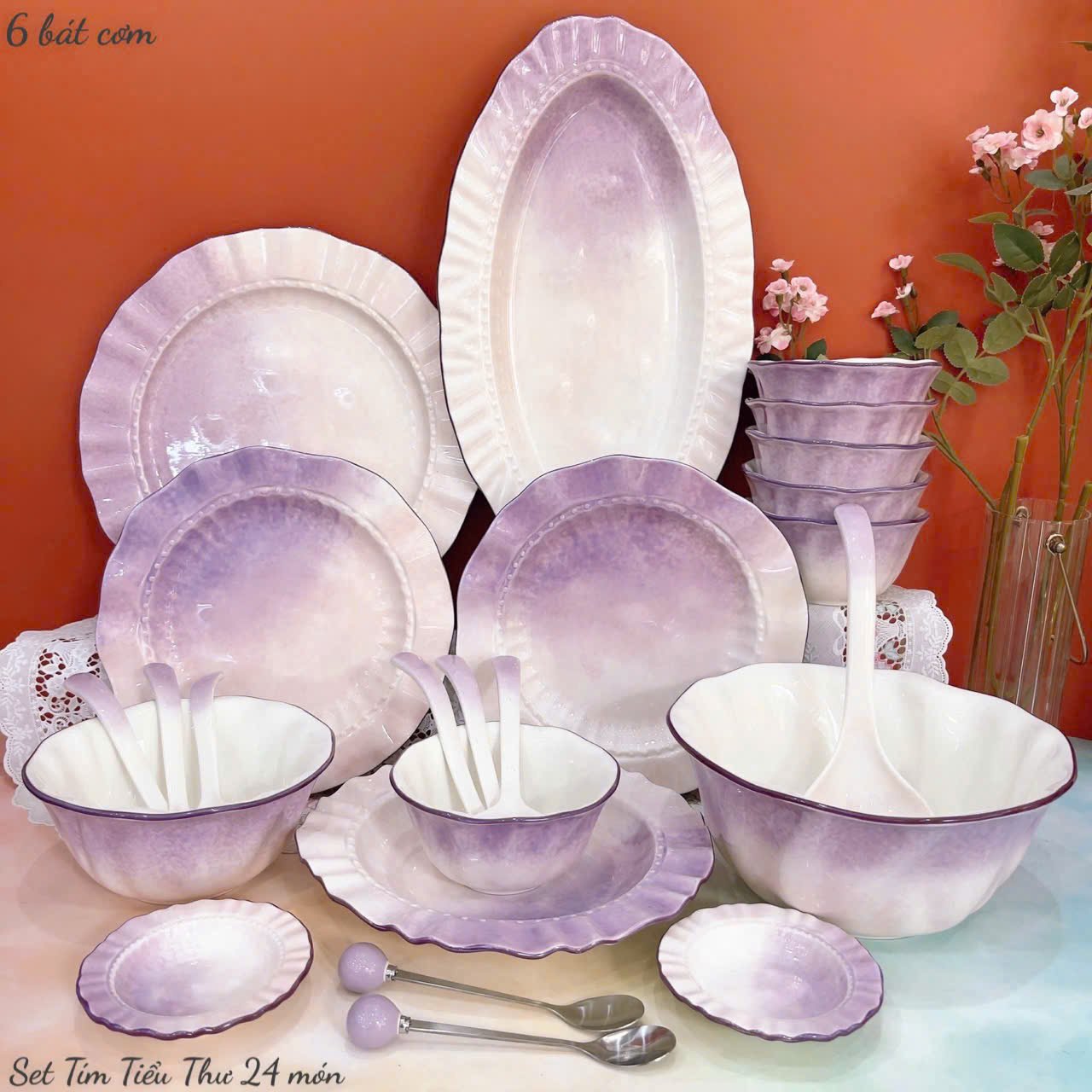 Set bát ăn tím mộng mơ 23–24 chi tiết cao cấp