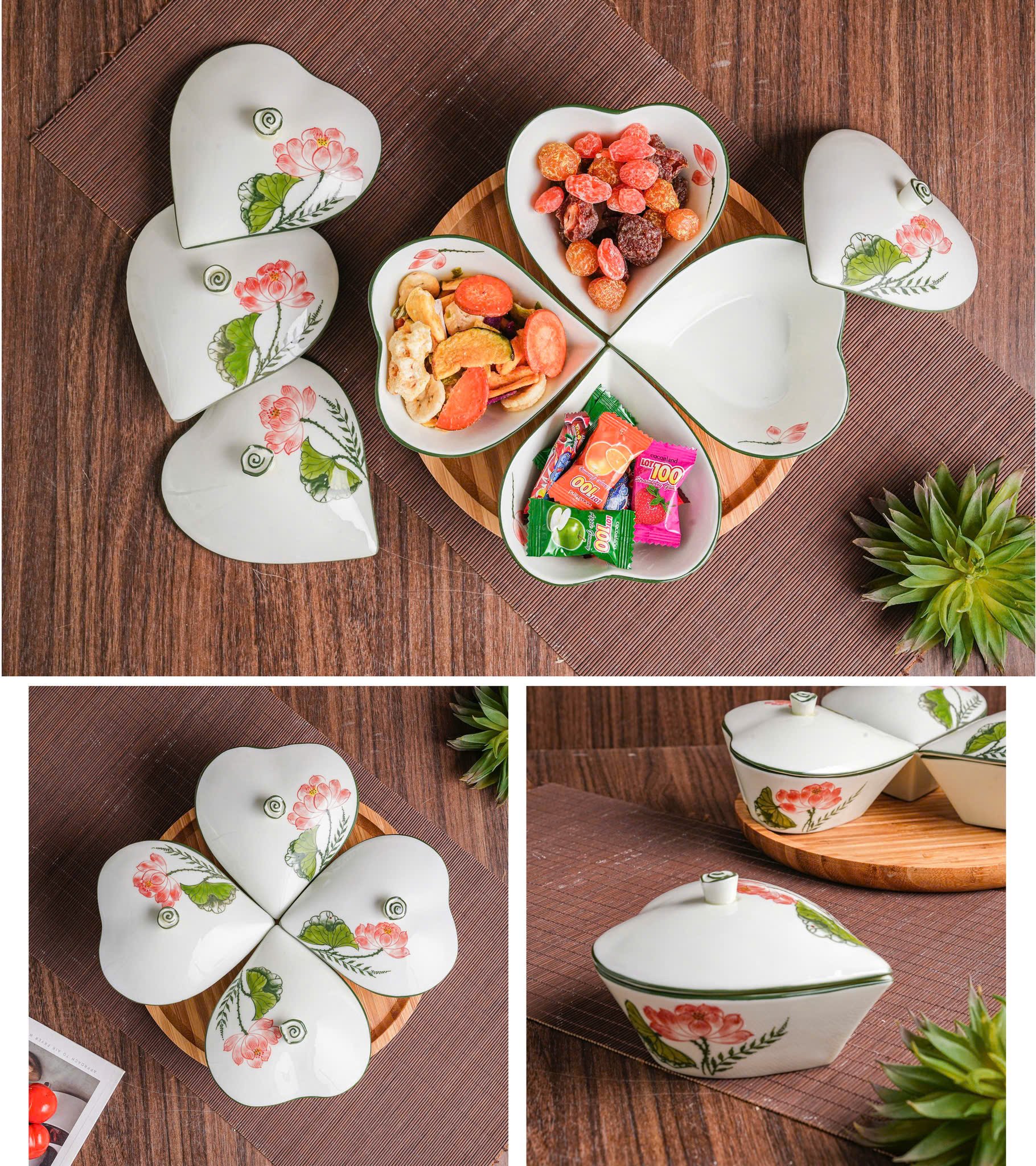 Set bát tim họa tiết vẽ tay cao cấp Bát Tràng – quà tặng tinh tế