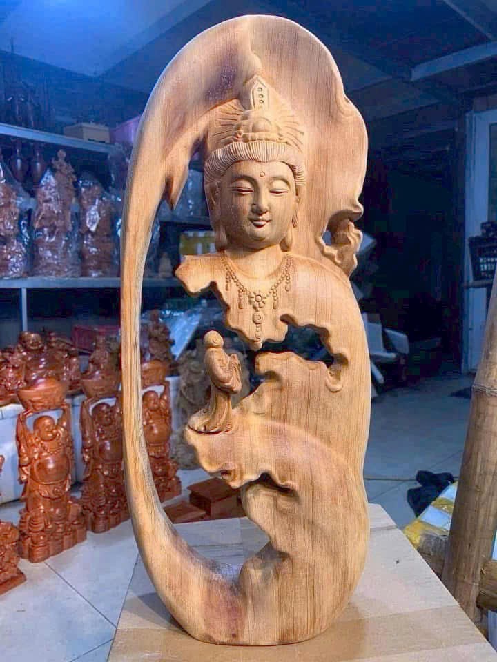 Tượng Nhất Tâm Bái Phật gỗ ngọc am thơm – cao 40cm