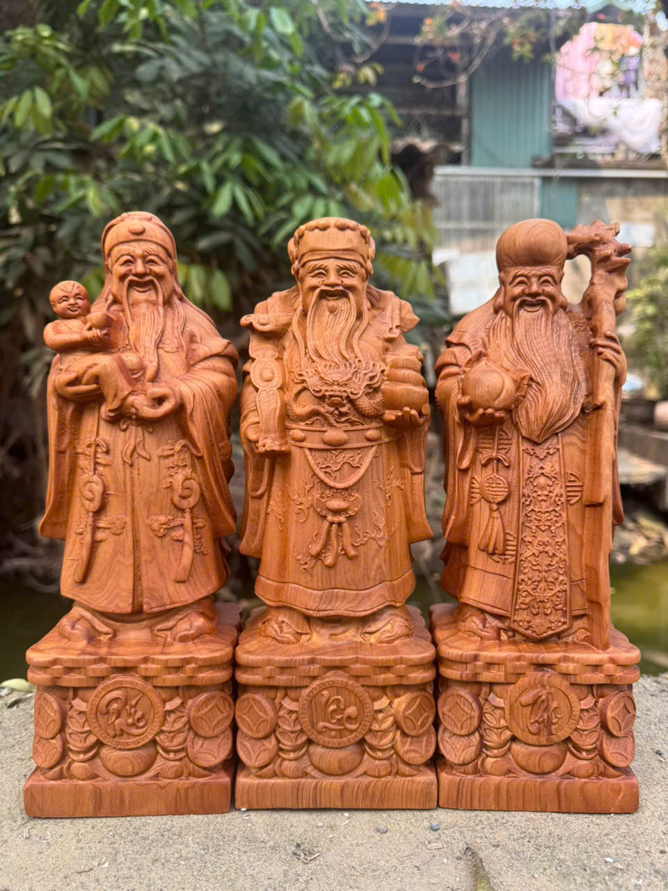 Tam Đa Ngọc Am gỗ già PU chống nứt cao 30cm