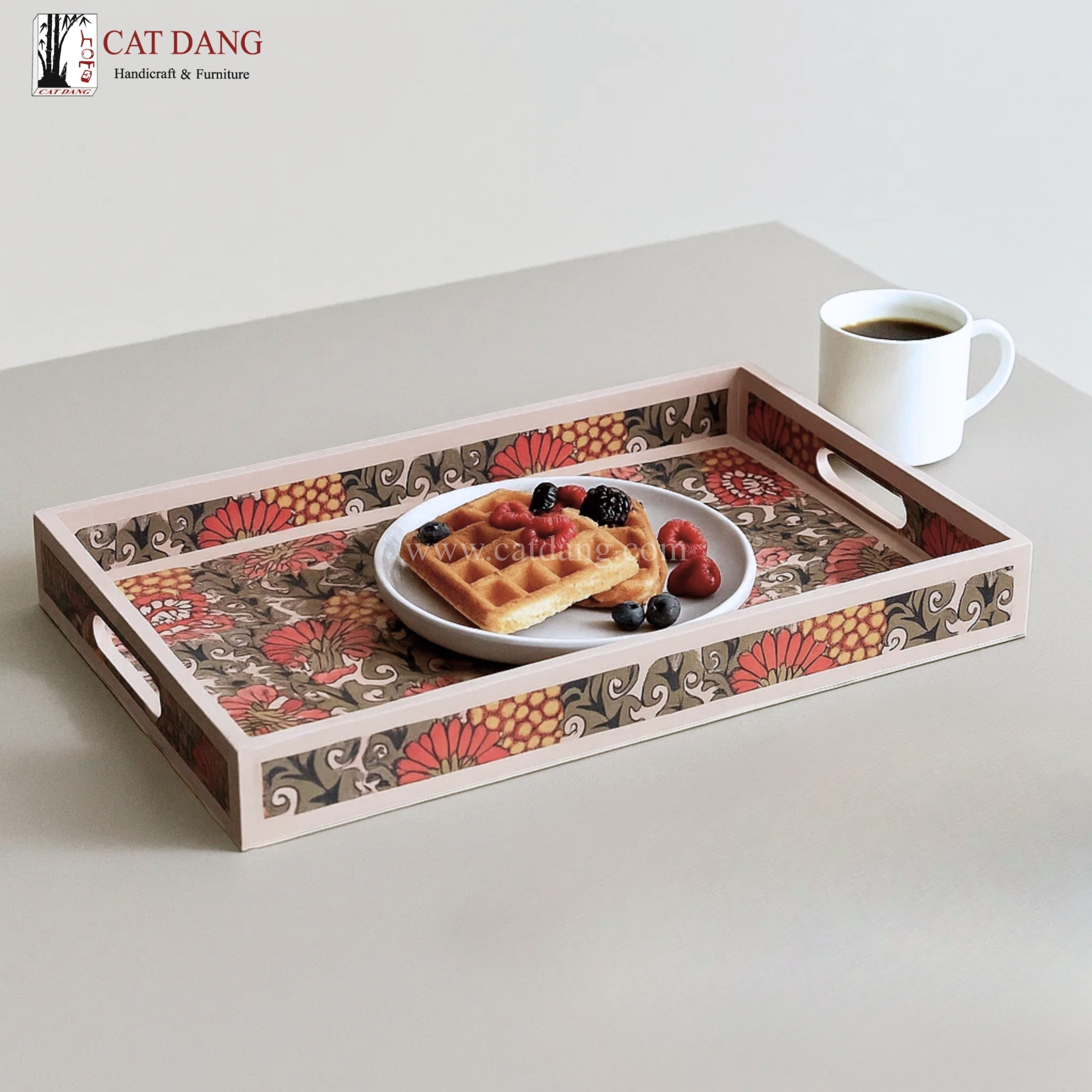 Floral Print Rectangular Lacquer Tray – CatDang