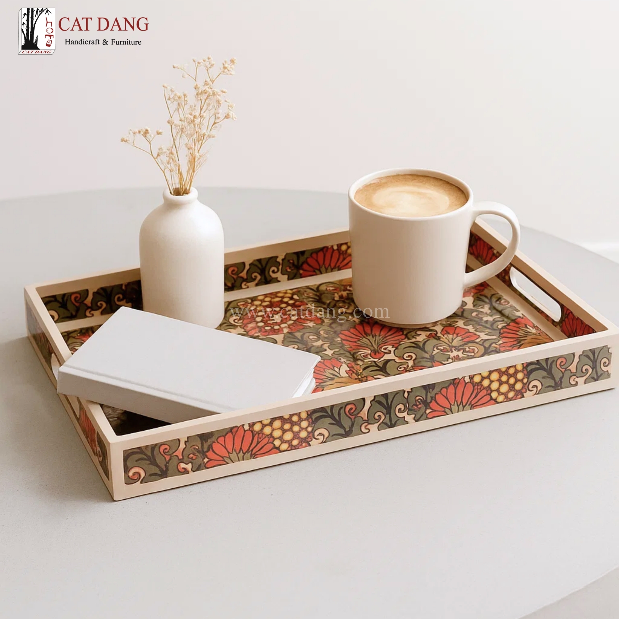 Floral Print Rectangular Lacquer Tray – CatDang