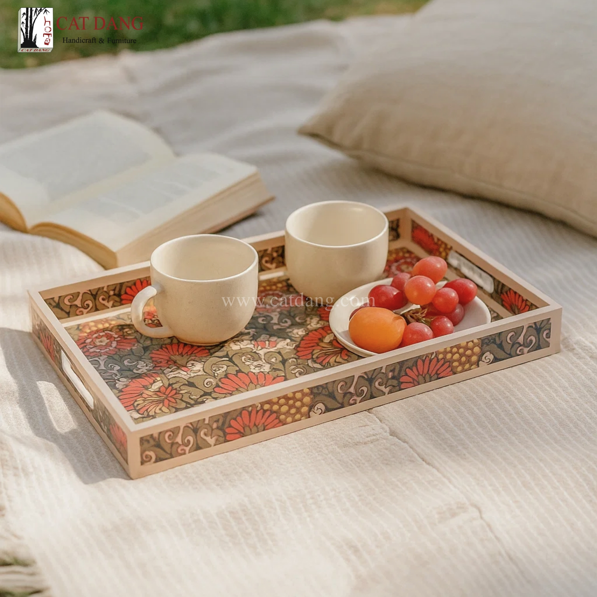 Floral Print Rectangular Lacquer Tray – CatDang