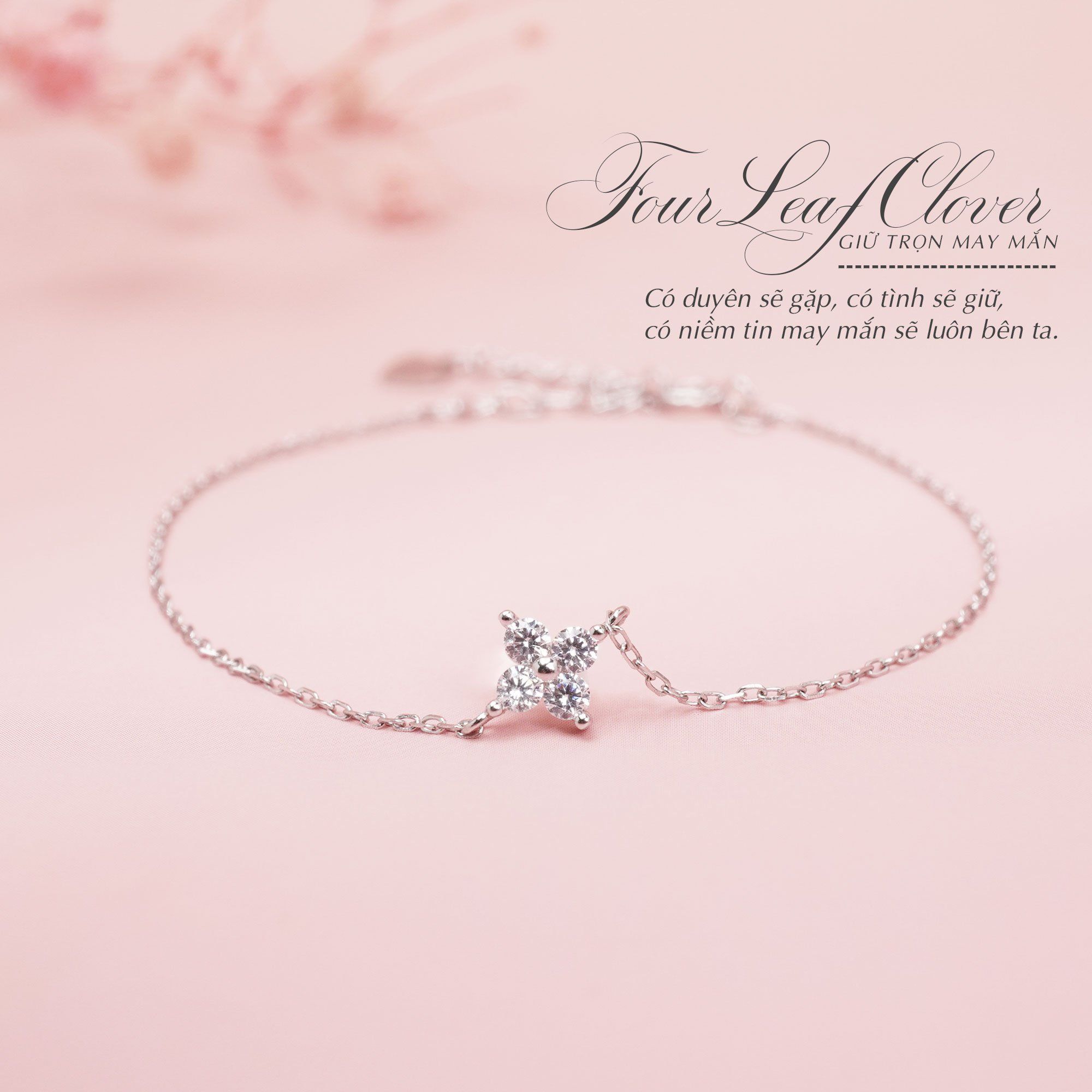 SET Quà Tặng Trang Sức Cao Cấp Cỏ Bốn Lá Đính Đá