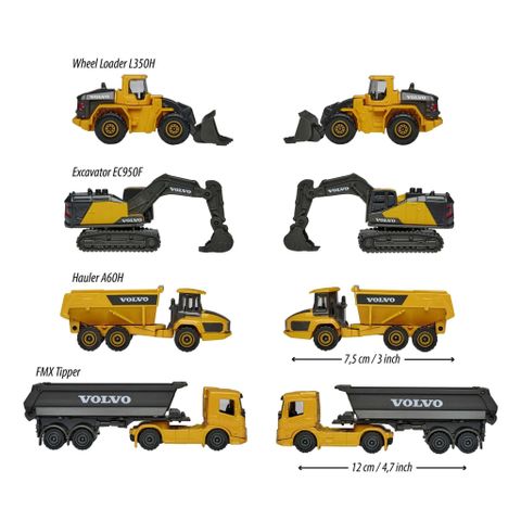 Bộ 4 Đồ Chơi Xe Mô Hình MAJORETTE Volvo Construction 4 Pieces Giftpack 8503105000 1:64 Diecast Model Car - Herbie Toys