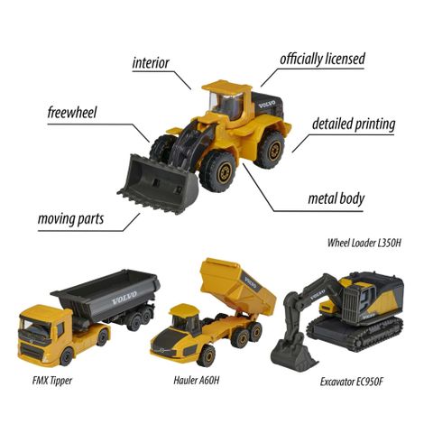 Bộ 4 Đồ Chơi Xe Mô Hình MAJORETTE Volvo Construction 4 Pieces Giftpack 8503105000 1:64 Diecast Model Car - Herbie Toys