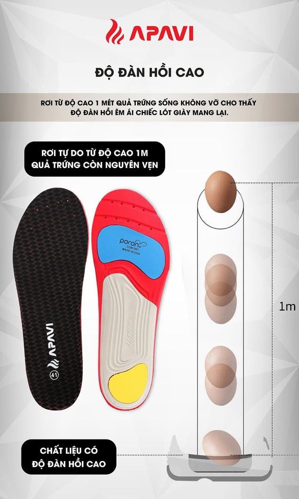 Lót giày thể thao Apavi AI-S02 Poron công nghệ Mỹ, giảm chấn đệm EVA êm chân lỗ thoáng khí trên bề mặt