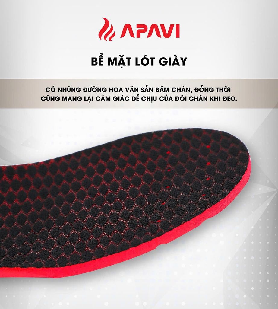 Lót giày thể thao Apavi AI-S02 Poron công nghệ Mỹ, giảm chấn đệm EVA êm chân lỗ thoáng khí trên bề mặt