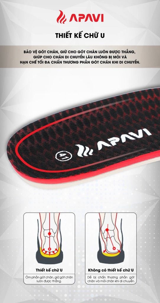 Lót giày thể thao Apavi AI-S02 Poron công nghệ Mỹ, giảm chấn đệm EVA êm chân lỗ thoáng khí trên bề mặt