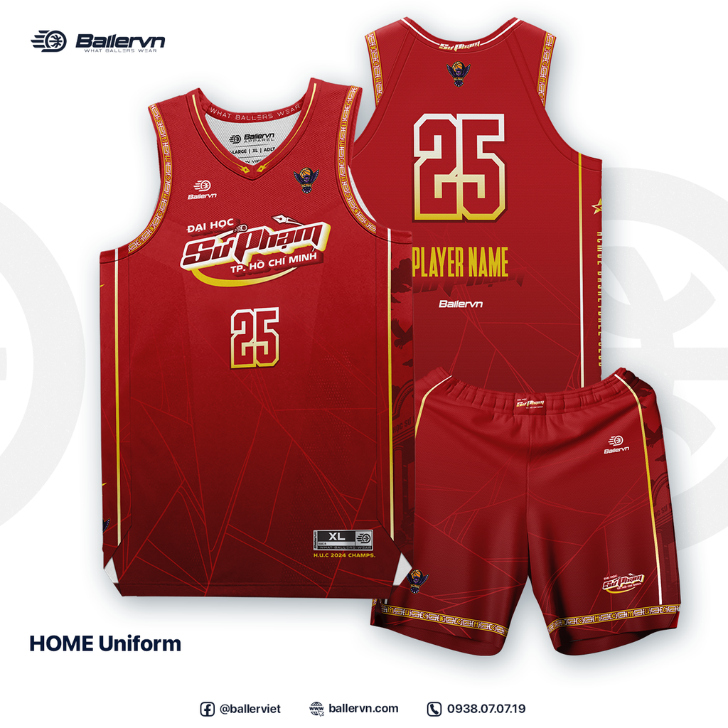 Mẫu Thiết kế Đồng phục CLB Bóng rổ ĐH Sư Phạm TP.HCM 2025 (HOME)