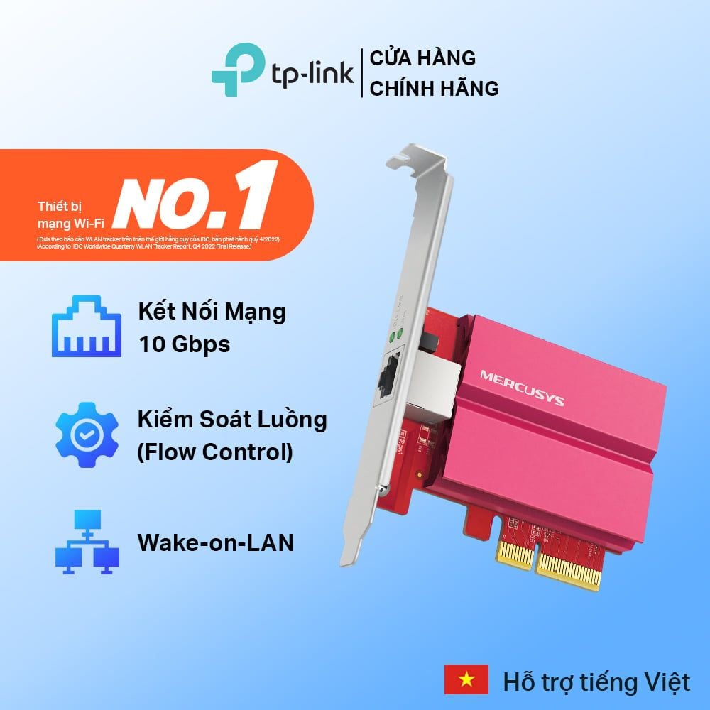  Bộ Chuyển Đổi Mạng Mercusys MA510E PCIe 10 Gigabit | Kiểm Soát Luồng, Wake-on-LAN, EEE 