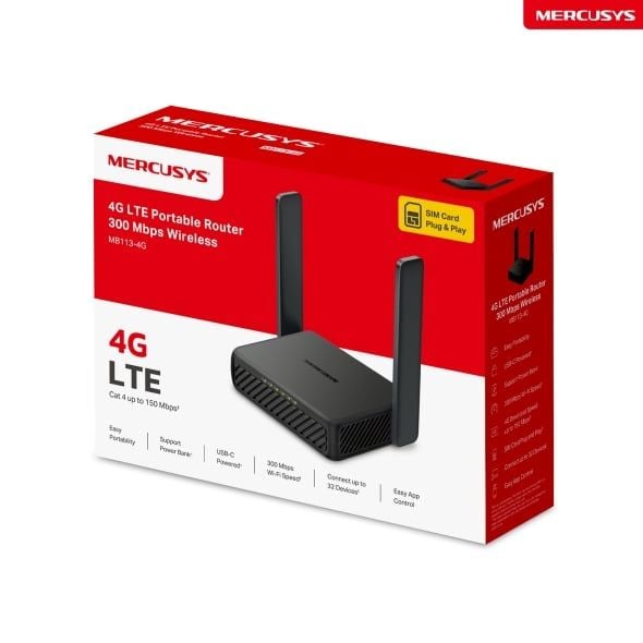  Mercusys MB113-4G | Router Wi-Fi 4G LTE Di Động 300Mbps 