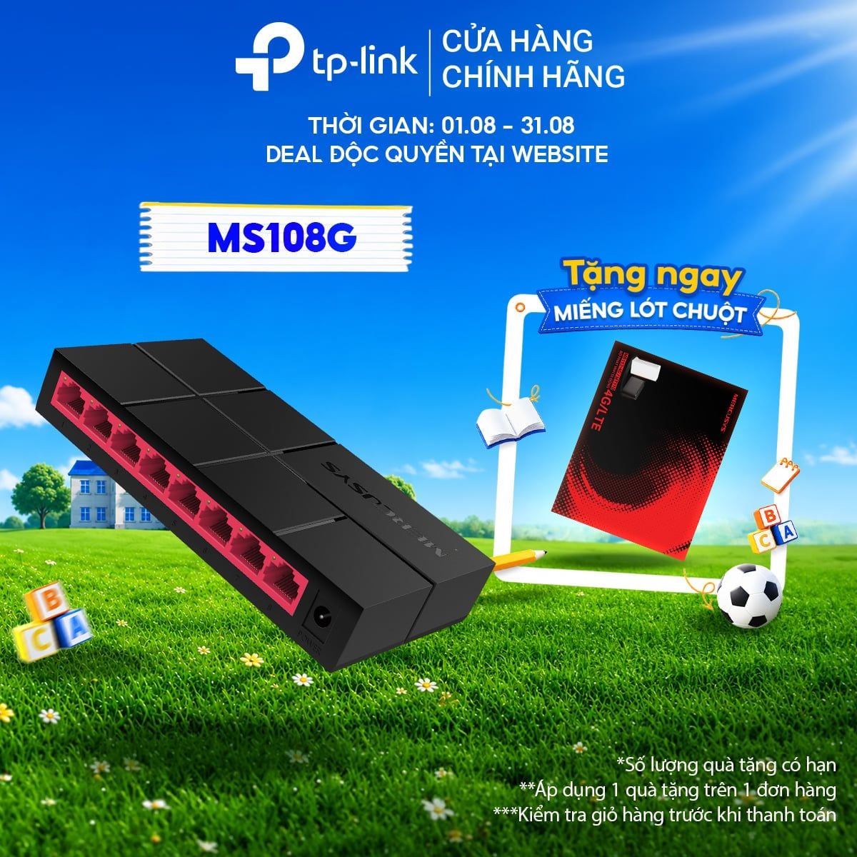  Switch Mercusys MS108G | 8 Cổng 10/100/1000Mbps 
