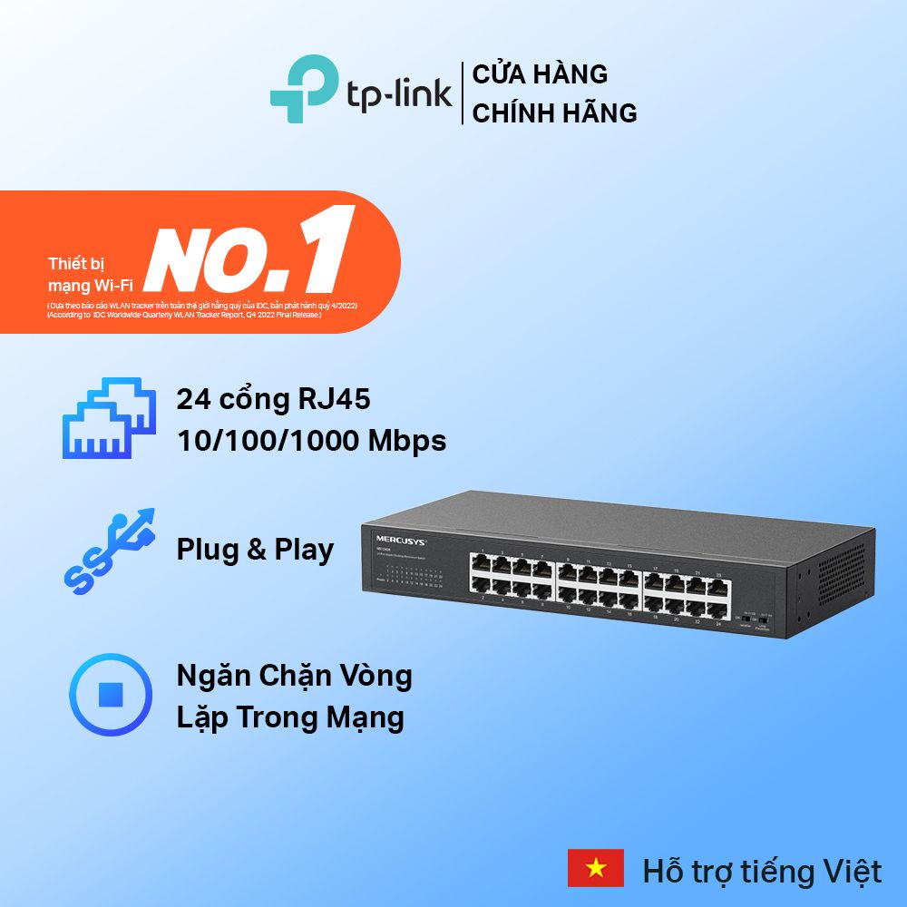  Switch Mercusys MS124GS | 24 cổng 10/100/1000 Mbps 