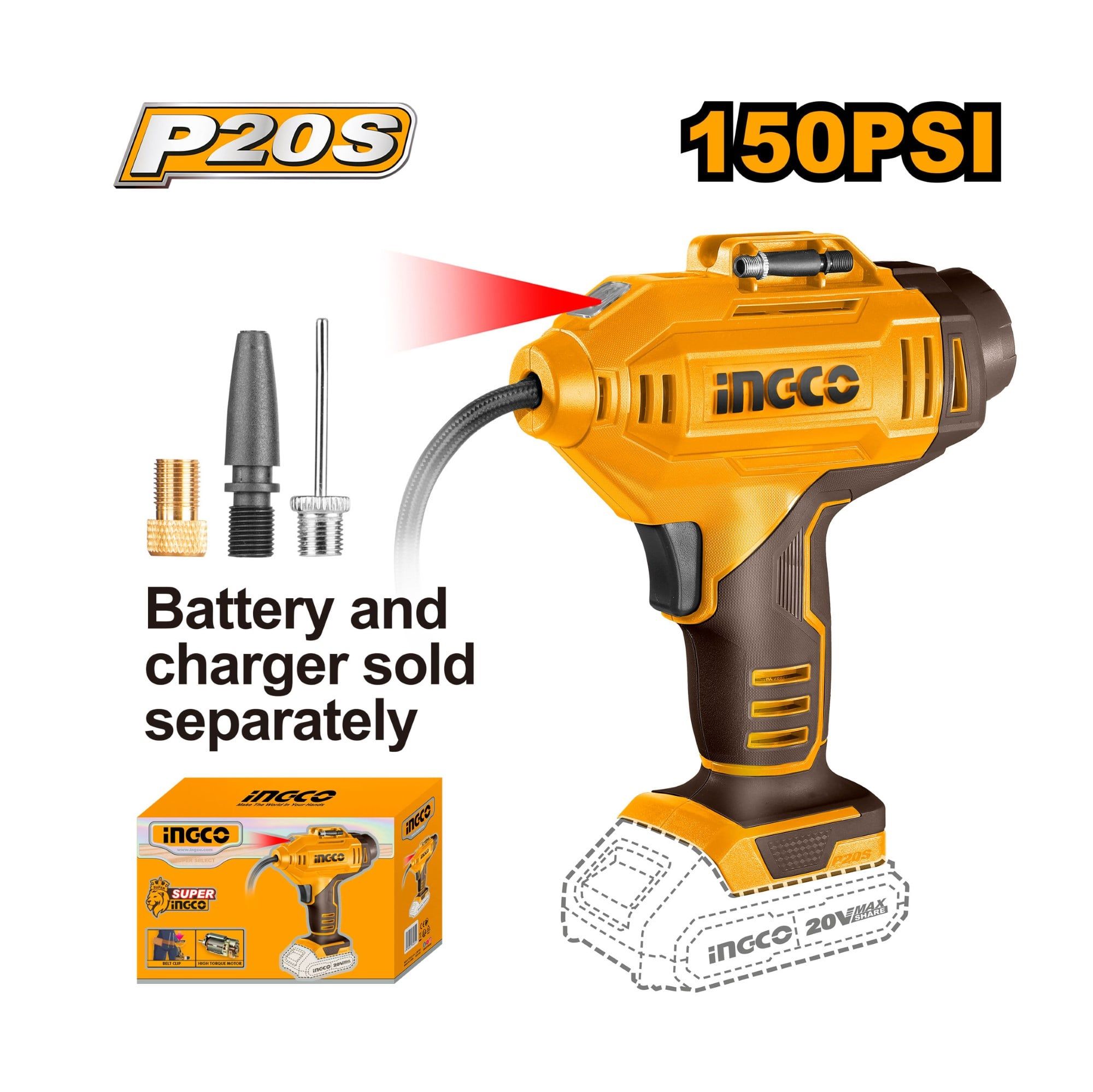  Máy bơm hơi lốp xe ô tô dùng pin 20V (không kèm pin và sạc) CACLI2018 