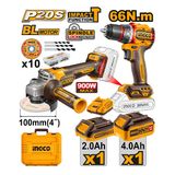  Bộ combo Máy mài góc (CAGLI21104) & Máy khoan búa (CIDLI206681) dùng pin 20V INGCO CKLI2027310 