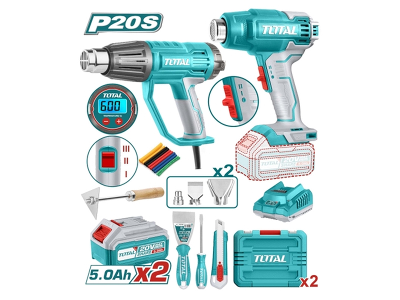  Bộ máy thổi nóng dùng điện và pin Total TOSLI250801 (2 Pin 5.0Ah, 1 Sạc) 