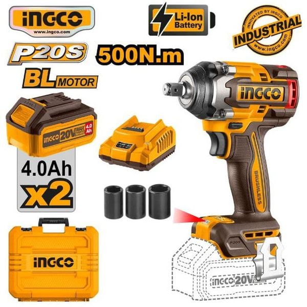  Máy siết bu lông dùng pin 20V-500Nm INGCO CIWLI2050 