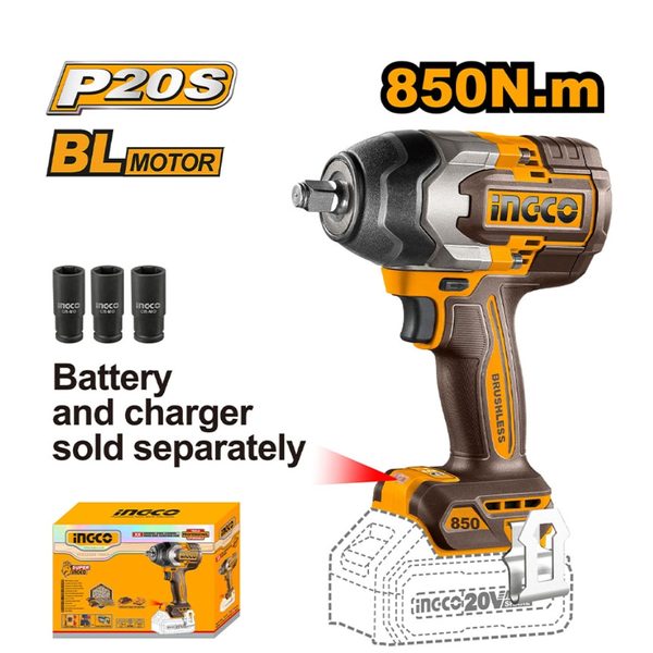  Máy siết bu lông dùng pin 20V-850Nm (không kèm pin và sạc) INGCO CIWLI20851 