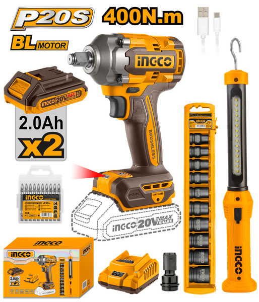  Bộ combo Máy siết bu lông dùng pin 20V (CIWLI2040) & đèn pin (HWLI35261) INGCO COSLI23048 